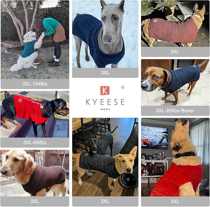 KYEESE Dog Sweater for Large Dogs with Leash Hole Warm Pullover with Reflective Yarn Male Thick Stretchy Knitwear Winter Soft Pet Coat boy for Cold Weather Comfy Dog Sweaters,Grey, XX-Large