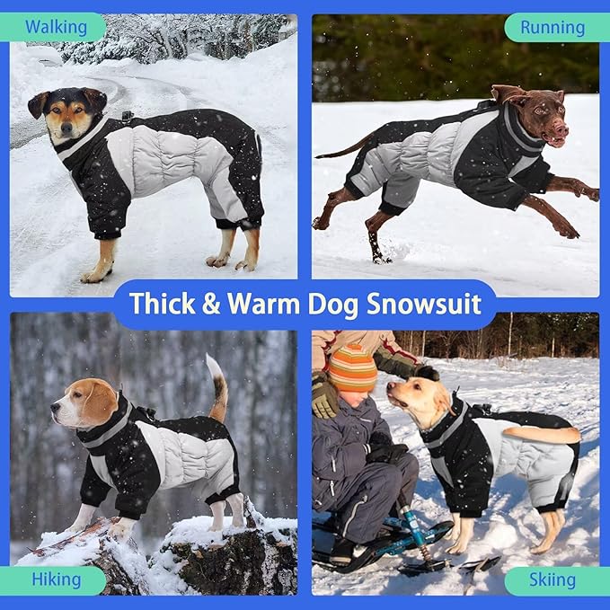 MIGOHI Full Body Dog Coat - Warm Reflective Large Dog Winter Coat with Harness,Turtleneck Fleece Jacket for Dogs,Four-Leg Windproof Puffer Jackets Snowsuit with Zipper for Small Medium Large Dogs,3XL