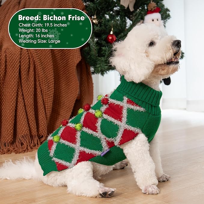cyeollo Dog Christmas Sweater Turtleneck Dog Sweaters for Small Dogs Girl Xmas Knitted Pullover Puppy Dog Clothes Soft Holiday Outfit, Green Small