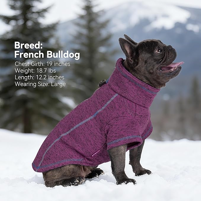 cyeollo Warm Dog Sweater with Zipper, Doggy Reflective Highneck Jackets with D Ring Step in Dog Winter Coats Fleece Female Stretchy Dogs Sweaters Pet Clothes for Medium to Large Dogs, Purple 2XL