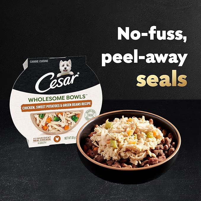 Cesar Wholesome Bowls Adult Wet Dog Food, Chicken Recipe and Chicken, Sweet Potatoes & Green Beans Recipe Variety Pack, 3 oz. (6 Count, Pack of 1)