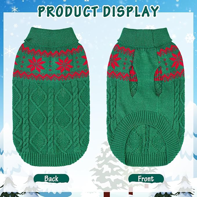 Warm Winter Pink Dog Sweater - Cold Weather Pet Clothes for Small Medium Large Dogs Indoor Outdoor, Soft Classic Knit Puppy Apparel Coat, Green, XL
