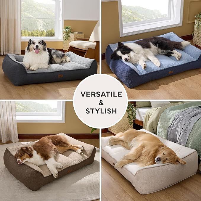 Bedsure Orthopedic Dog Beds Large Medium Sized Dog - Extra Thick Supportive Medium Dogs Bed with Waterproof Washable Cover, Comfort Pet Bed Sofa with Soft Plush Sherpa and Nonskid Bottom, Beige, 35"