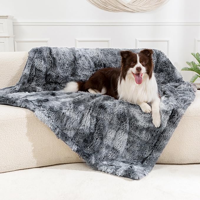gogobunny Waterproof Dog Blanket for Large Dogs, Cats, Puppy, Reversible Faux Fur Pet Throw Blanket, Washable,Calming Furniture Protection for Sofa Bed (40x50 Inch (Pack of 1), Tie-dye Grey)