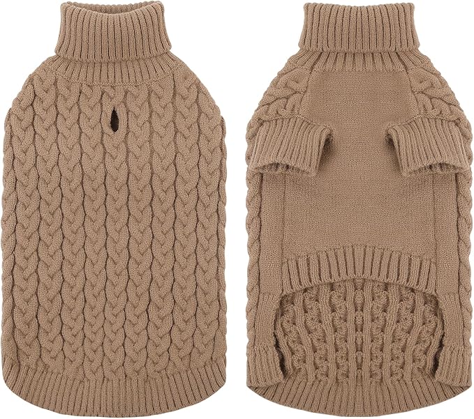SAWMONG Dog Sweater, Dog Sweaters for Large Dogs Girls Boys, Pullover Turtleneck Knitted Doggy Sweatshirt, Cold Weather Pet Clothes(Khaki, X-Large