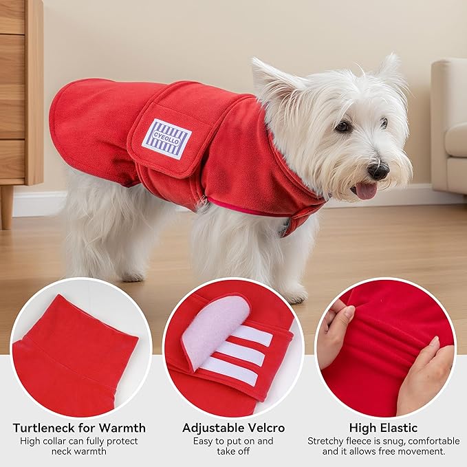 cyeollo Small Dog Sweater, Fleece Dog Sweaters Turtleneck Vest Soft Puppy Sweatshirt Stretchy Pet Fall Autumn Coat Warm Winter Clothes for Small Dogs Girl, Red M
