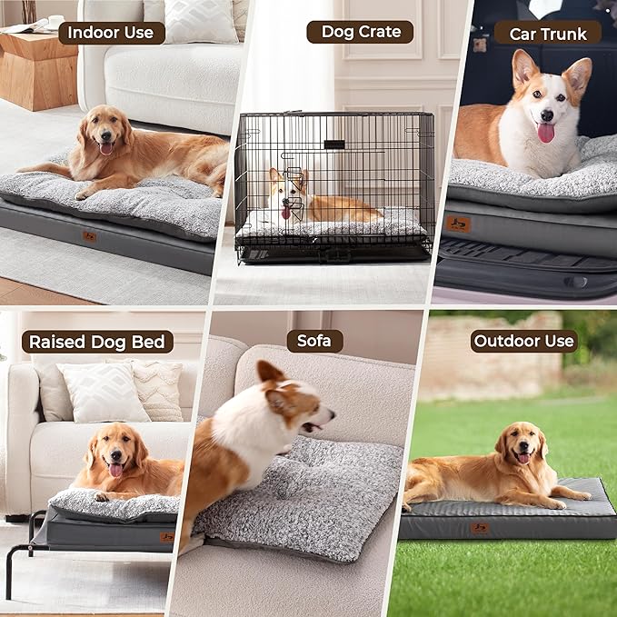Orthopedic Dog Bed for Ctrate, Waterproof PillowTop Pet Bed for Medium Large Size Dogs, Egg-Crate Foam Dog Crate Mat with Removable Washable Cover, 2-Layers Kennel Pad 36"L x 27"W, Dark Grey