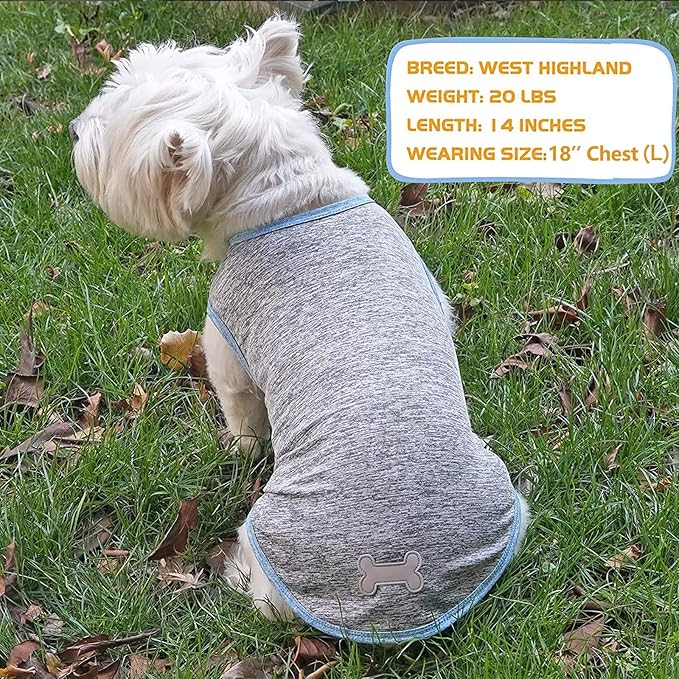 KYEESE 2 Pack Dog Shirts Quick Dry Soft Stretchy Pet T-Shirts with Reflective Label Tank Top Sleeveless Vest Sun Protection Dog Clothes for Small Dogs, Small, Light Blue+Grey