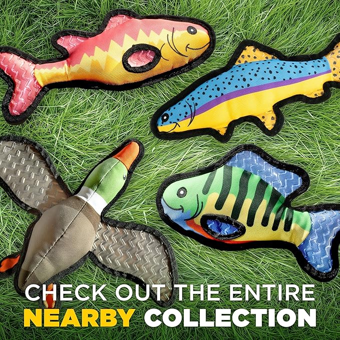 Plush Dog Toys | 2 Pack Bluegill & Trout Fish Stuffed Animal Squeaky Toy for Dogs | Outdoor Pet Toy Built for Adventure