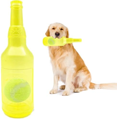 Dog Toys for Aggressive Chewers,Rubber Bottle Dog Toy Contains Tennis Ball,Indestructible Dog Toys for Large Dogs, Durable Dog Toys, Squeaky Dog Toys (Yellow, S)