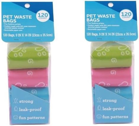 Fashion Dog Waste Bags 120 Count – Leak-Proof Poop Bags for Dogs and Cats, Durable Doggie Bags with Fun Blue Prints, Pet Waste Bags for Clean-Up. (Pack of 2)