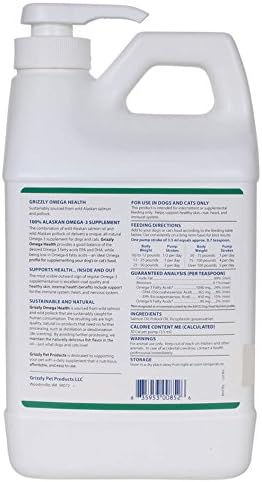 Grizzly Pet Products Omega Health Liquid Omega-3 Supplement for Dogs and Cats, 64 Ounce Jug