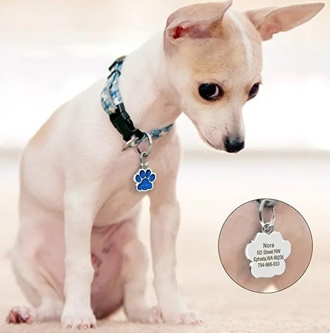 Cute Personalized Pet Name Tags for Cats/Dogs - Glitter Custom pet id tag, Dog id Tags Engraved for Pets, Customizable cat tag, pet Collar Charms, Dog Name tag (Paw-Shaped-Small: Purple)