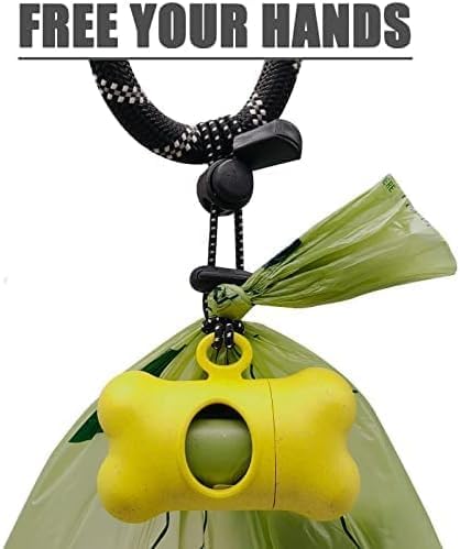 Bone-Shaped Dog Poop Bag Holder for Leash |Dispenser with 30 Leak-Resistant Waste Bags & Carabiner Clip (2 Pack Yellow)