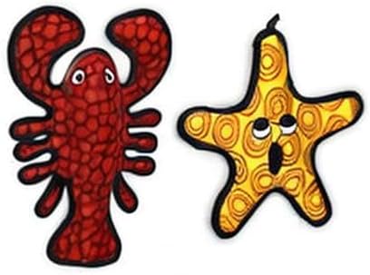 TUFFY - World's Tuffest Soft Dog Toy - Ocean Larry Lobster -Squeakers - Multiple Layers. Made Durable, Strong & Tough. Interactive Play (Tug, Toss & Fetch). Machine Washable & Floats. (Combo Pack)