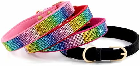 Serijoars Small Dog Collar with Rhinestone Crystal Diamond Colorful Bling Girl Puppy Cat Collars (XXS, Black2)