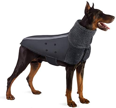 SlowTon Winter Dog Coat, Warm Polar Fleece Lining Doggie Outdoor Jacket with Turtleneck Scarf Reflective Stripe Adjustable Waterproof Windproof Puppy Vest Soft Pet Outfits (XL,Grey)