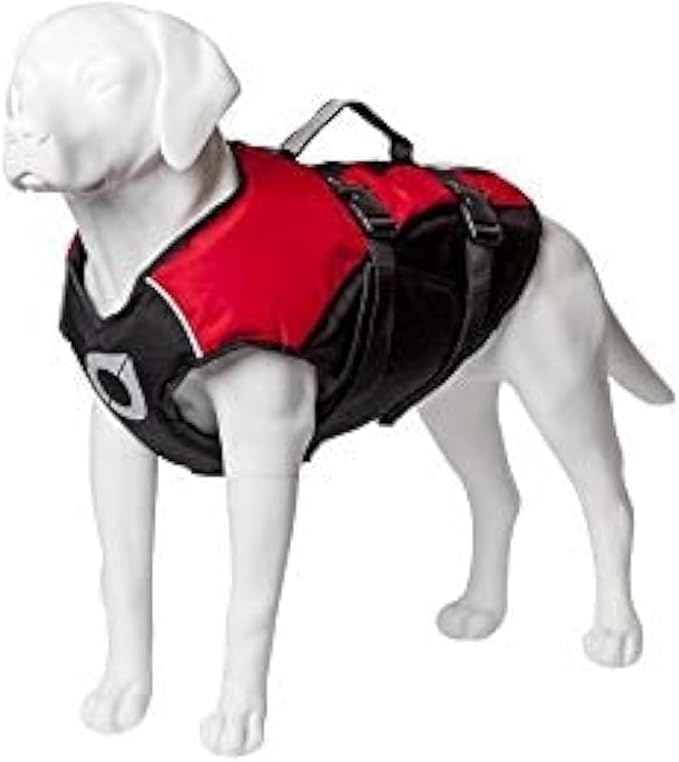 Stunt Puppy Float Doggy Life Jacket, Ergonomic Dog Life Vest for Swimming, Patented Design for Secure Fit, Small Wide, Red