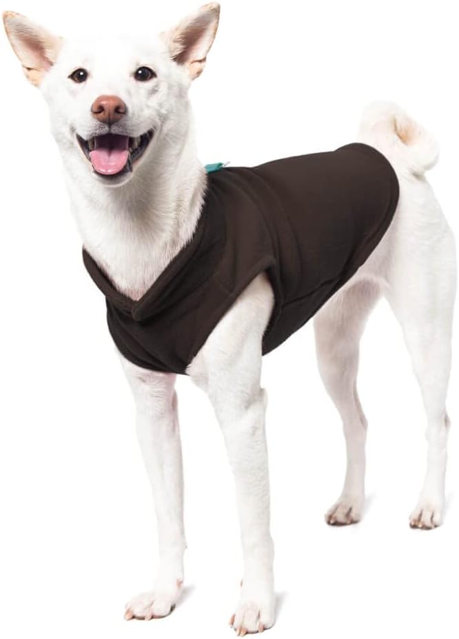 Gooby Fleece Vest Dog Sweater - Brown/Turquoise, X-Small - Warm Pullover Fleece Dog Jacket with O-Ring Leash for Small to Medium Dogs