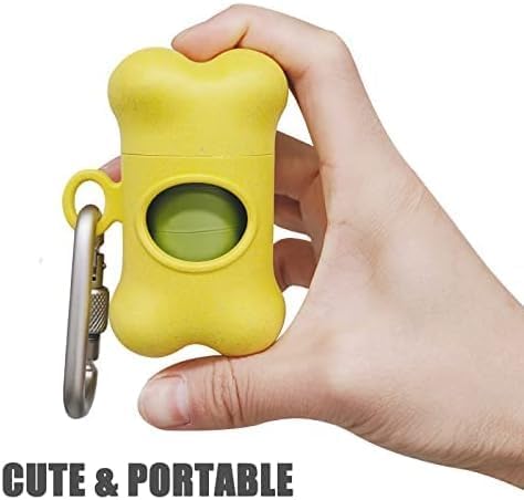 Bone-Shaped Dog Poop Bag Holder for Leash |Dispenser with 30 Leak-Resistant Waste Bags & Carabiner Clip (2 Pack Yellow)