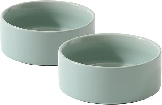 Ceramic Set of 2 Cat Bowls, Food and Water Bowls for Cats, Kitty, 2pcs Cat Dishes, Pet Feeder(5.1inch, 2 x Light Green Bowls)
