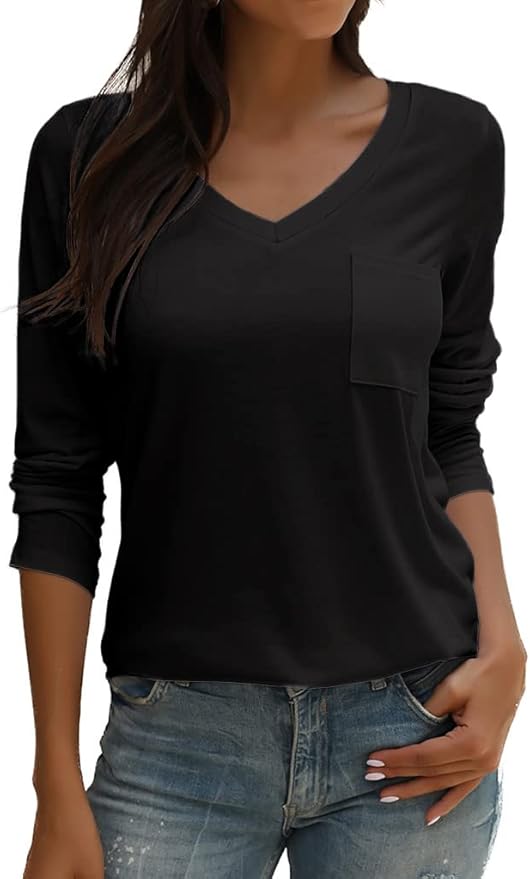 Tobrief Women's Long Sleeve V-Neck Shirts Fall Graphic Tees Loose Casual T-Shirt