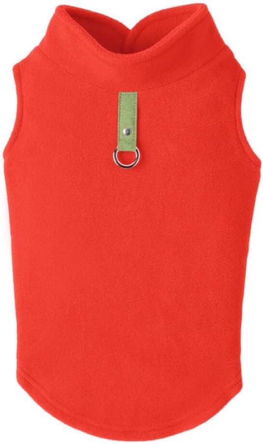 Gooby Fleece Vest Dog Sweater - Pumpkin, Medium - Warm Pullover Fleece Dog Jacket with O-Ring Leash for Small to Medium Dogs