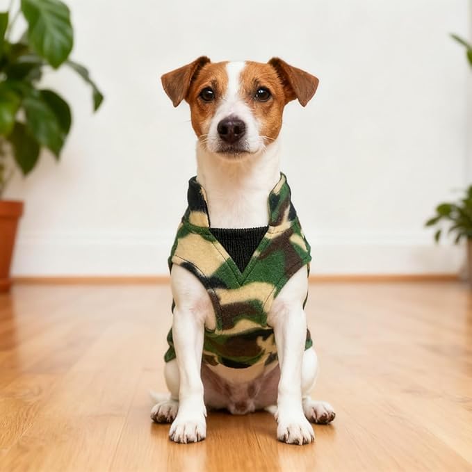 BEAUTYZOO Dog Fleece Vest Sweater Winter Jacket for Small and Medium Dogs with D-Ring Leash Cold Weather Coat Hoodie for XS S M Dogs Boy or Girls, Army Green M