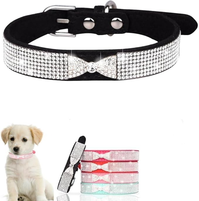 Serijoars Small Dog Collar with Rhinestone Crystal Diamond Colorful Bling Girl Puppy Cat Collars (XS, Black3)
