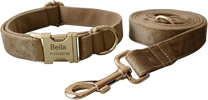 Dog Collar Custom Personalized Engraved Name and Phone Number for Puppy Small Medium Large Pets (XL, Khaki)