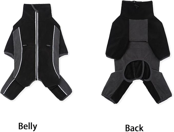 Fleece Dog Coat for Small Medium Dog,Pullover Pajamas Jumpsuit Bodysuit Puppy Coats with Legs, Pet Windproof Warm Cold Weather Jacket Full Body Vest Cozy Snowsuit Outfit Clothes (Black, XXL)