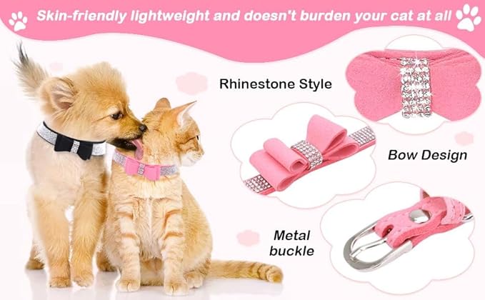 Serijoars Small Dog Collar with Rhinestone Crystal Diamond Colorful Bling Girl Puppy Cat Collars (S, Hot Pink1)