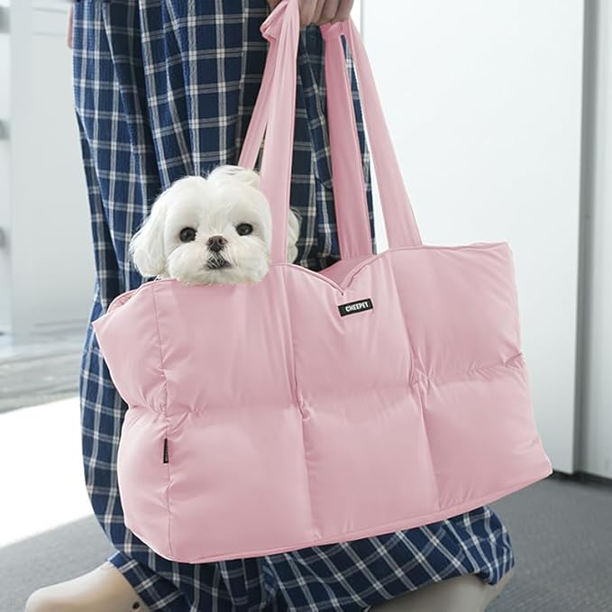 Small Dog Carrier Purse & Cat Tote Bag, Soft-Sided Handbag with Safety Strap, Breathable Mesh, Comfort Carry & Plush Cotton Interior, Lightweight Pet Travel Carrier for Daily Adventures (Pink)