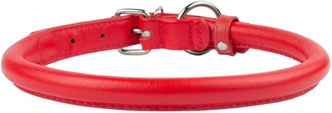 CollarDirect Rolled Leather Dog Collar, Soft Padded Round Puppy Collar, Handmade Genuine Leather Collar Dog Small Large Cat Collars 13 Colors (6-7 Inch, Red Textured)
