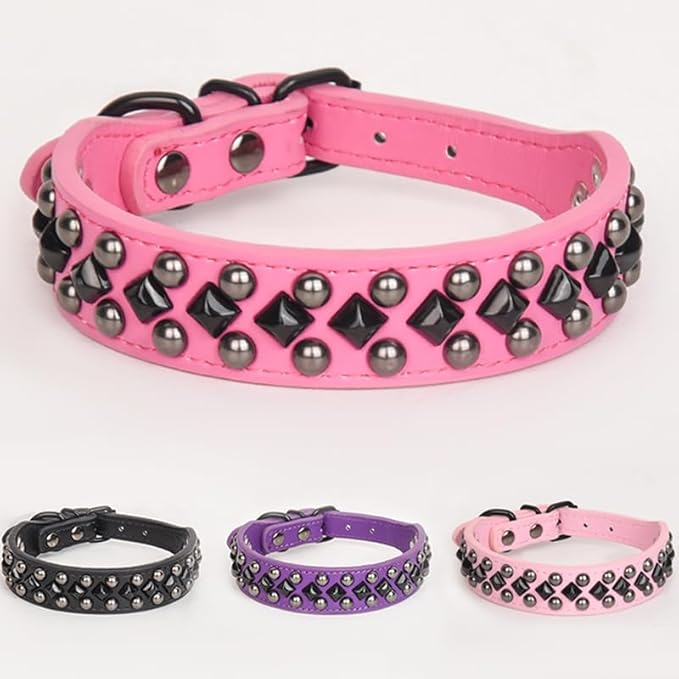 Serijoars Spiked Studded PU Leather Dog Collar for Small, Medium, Large Breeds, Pit Bull, Bully, Husky, Terrier, Adjustable (Black, XL (45-52CM))