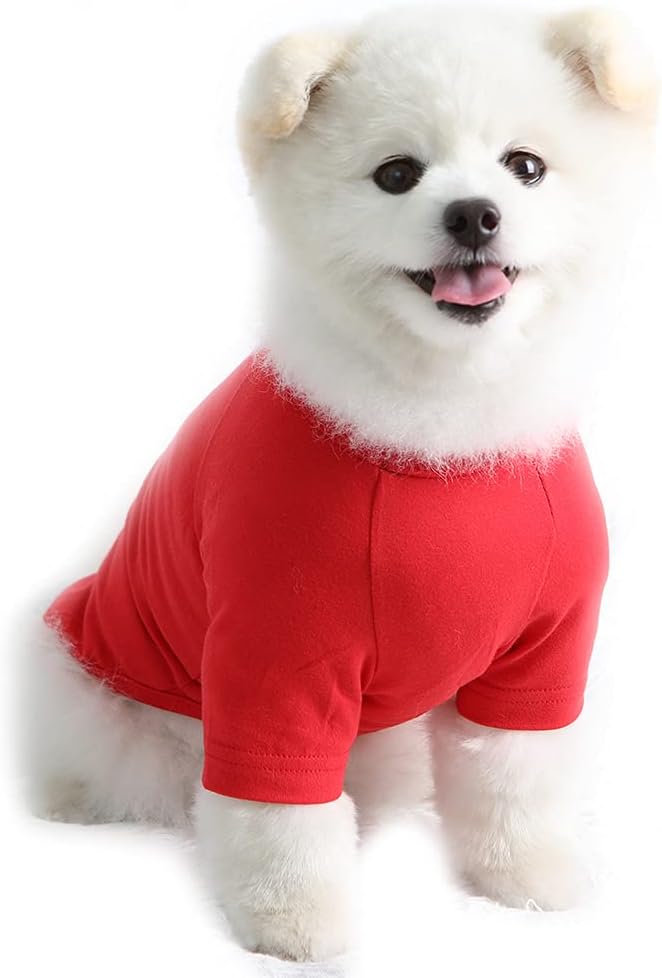 Dog Shirt for Small Dogs Plain T-Shirts Soft Breathable Dog Cotton Shirt pet Clothes (Small, Red)