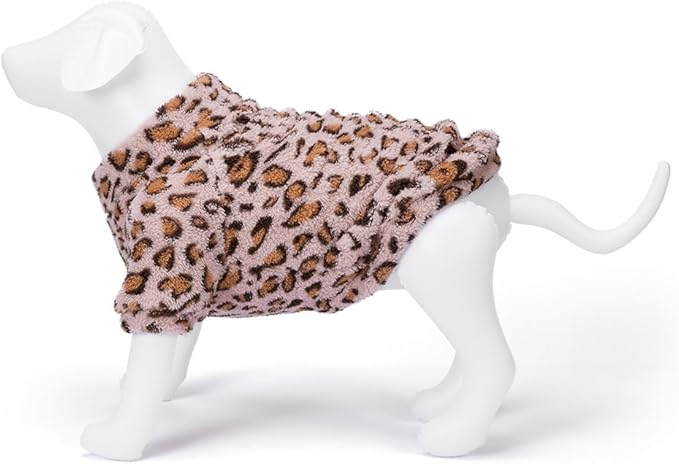 GreenJoy Leopard Print Dog Sweater – Stretchy Fleece Dog Turtleneck Sweatshirt for Puppies & Cats, Soft & Warm Pet Winter Clothes for Small, Medium & Large Dogs (Pink, Large/X-Large)