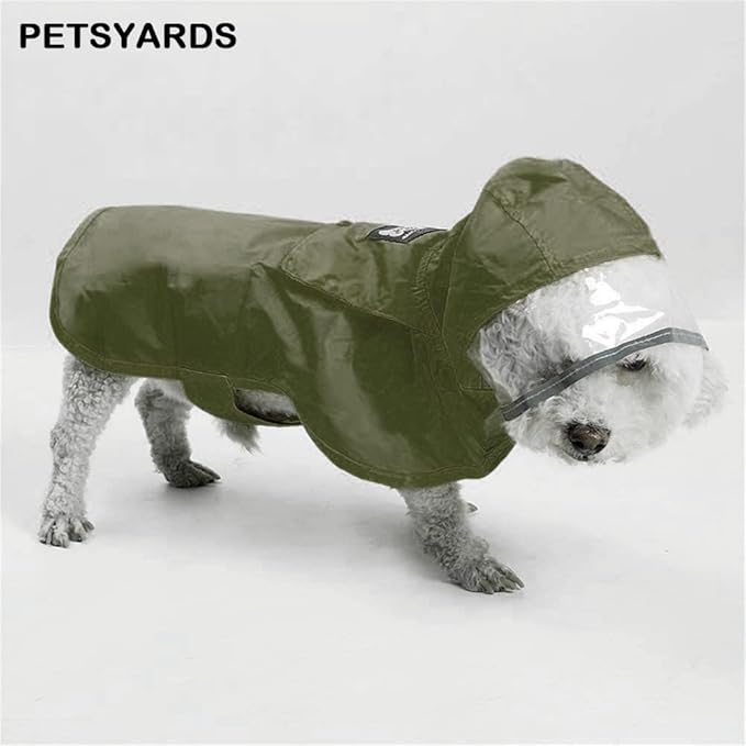 Pet Raincoat Packable Hooded Dog Rain Jacket Reflective Strips Lightweight Adjustable Poncho for Small Medium Large Dogs Army Green XXL, XXL (Back:24 Inches)