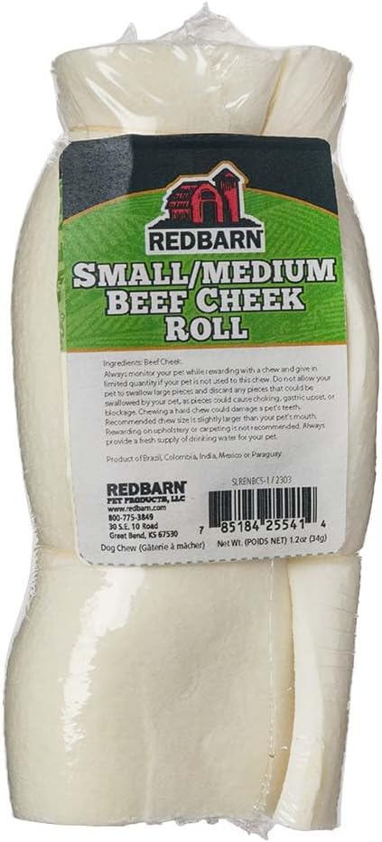 Redbarn Pet Products All-Natural Beef Cheek Rolls for Dogs, Grain-Free Cow Cheeks, Naturally Rich in Collagen, Available in Chicken & Carrot Glaze or Uncoated (Original, Small/Medium (Pack of 25))