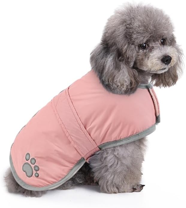 Queenmore Dog Winter Coat, Fleece Puffer Dog Down Vest, Cold Weather Pet Jacket for Dogs, Waterproof Reflective Reversible Dog Sweater Clothes for Small, Medium and Large Dogs (Light Pink, XS)