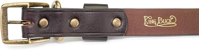 King Buck Premium Leather D Ring Dog Collar, Leather, S/M