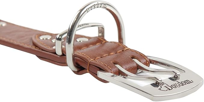 Studded Leather Dog Collar – Durable Adjustable Collar, Brown Large