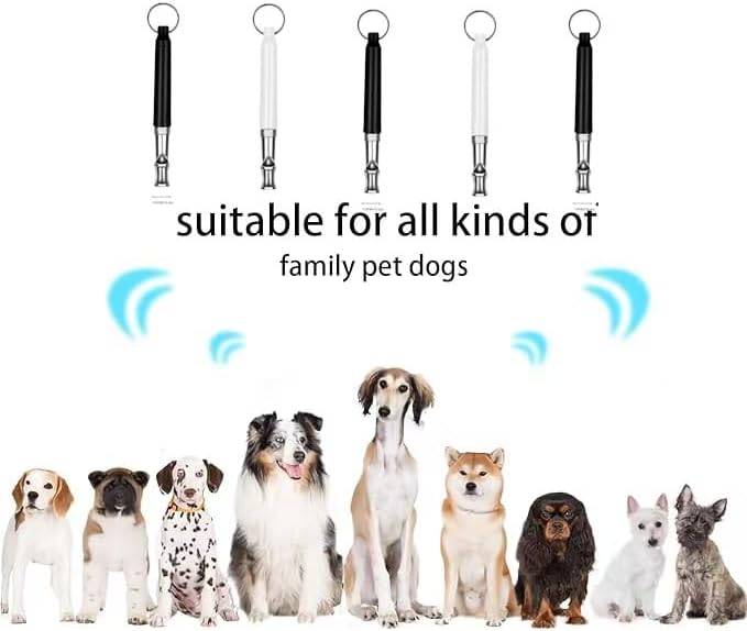 Dog Whistle to Stop Barking Neighbors Dog, Adjustable Ultrasonic Silent Dog Whistle, Professional Recall Dog Training Whistles, with Lanyard (Black and White) 2 Pack Dog Whistle.