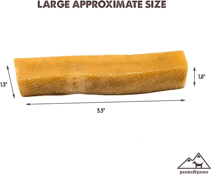 peaksNpaws Yak Cheese, High Protein, Himalayan Dogs Chews, Natural Dog Treats, Lactose Free, Long Lasting Dogs Treat for Aggressive Chewers Under 55 lbs, 4 Large Chew Sticks