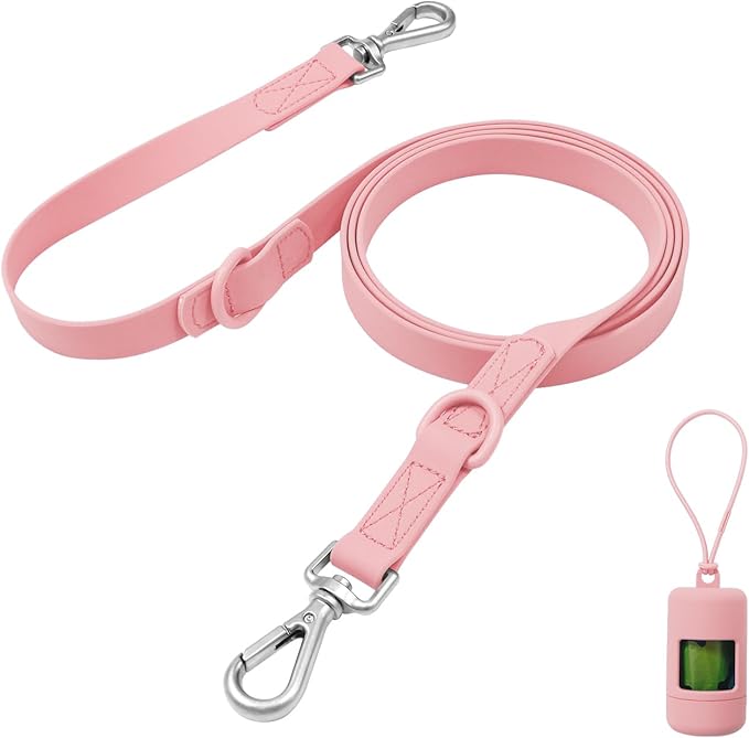 Waterproof Dog Leash with Poop Bag Holder, 5FT/6FT Adjustable Length with 2 Swivel Hooks, Odor-Free & Easy-Clean Dog Lead for Large Medium Small Dogs