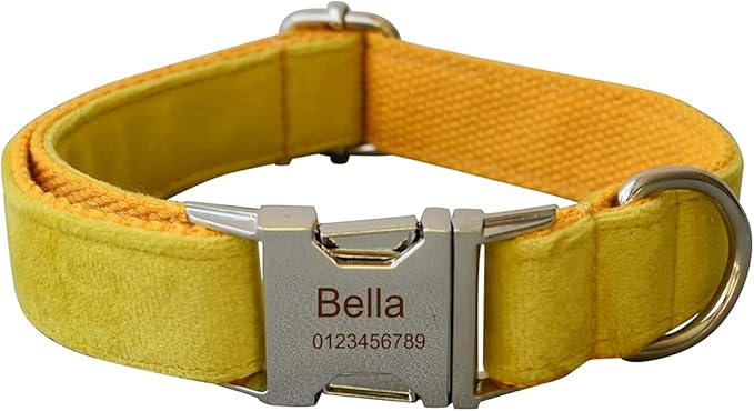 Dog Collar Custom Personalized Engraved Name and Phone Number for Puppy Small Medium Large Pets (L, Yellow)