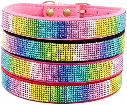 Serijoars Small Dog Collar with Rhinestone Crystal Diamond Colorful Bling Girl Puppy Cat Collars (L, Pink2)