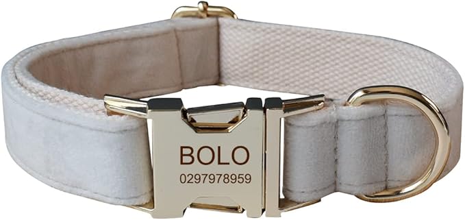 Dog Collar Custom Personalized Engraved Name and Phone Number for Puppy Small Medium Large Pets (S, Cream)