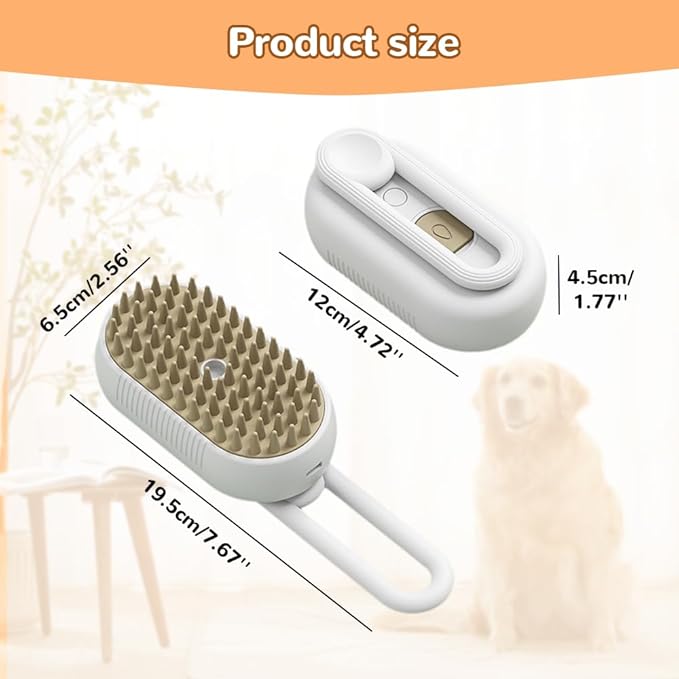 2025 New Cat Steam Brush, 3 in 1 Pet Steam Groomer Comb, Rechargeable Pet Steam Groomer Brush for Massaging and Cleaning Shedding Pets Hair, Anti-Static Hair Removal Comb for Cats Dogs (Khaki+White)