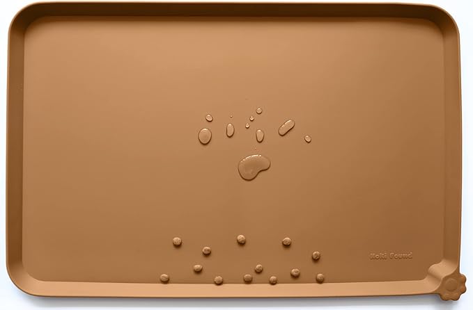 Hoki Found L Silicone Pet Food Mats Tray - Non Slip Pet Dog Cat Bowl Mats Placemat - Dog Pet Cat Feeding Mat - Waterproof Dog Cat Food Mats -Pet Water Mats for Carpet -Butterscotch